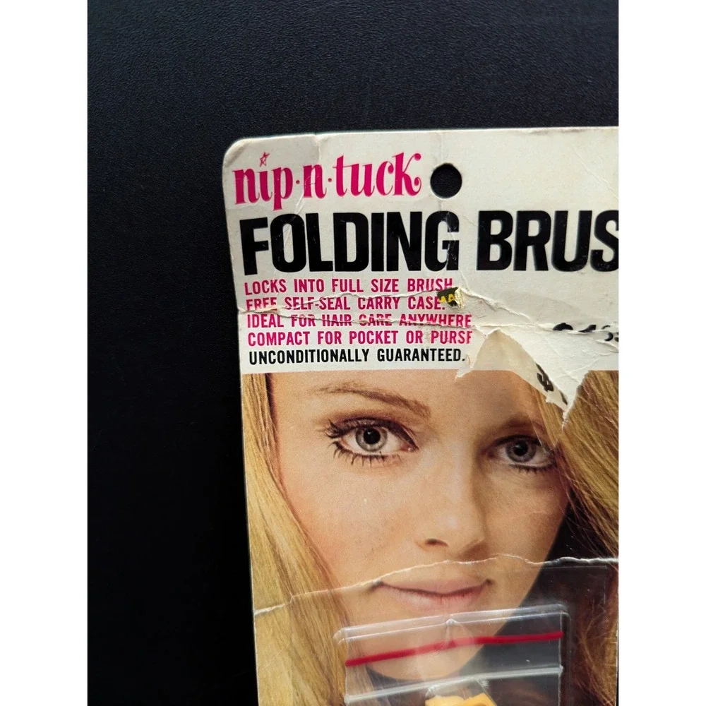 Vintage NOS NEW Nip-N-Tuck Folding Brush by Sekine Mustard New Old Stock